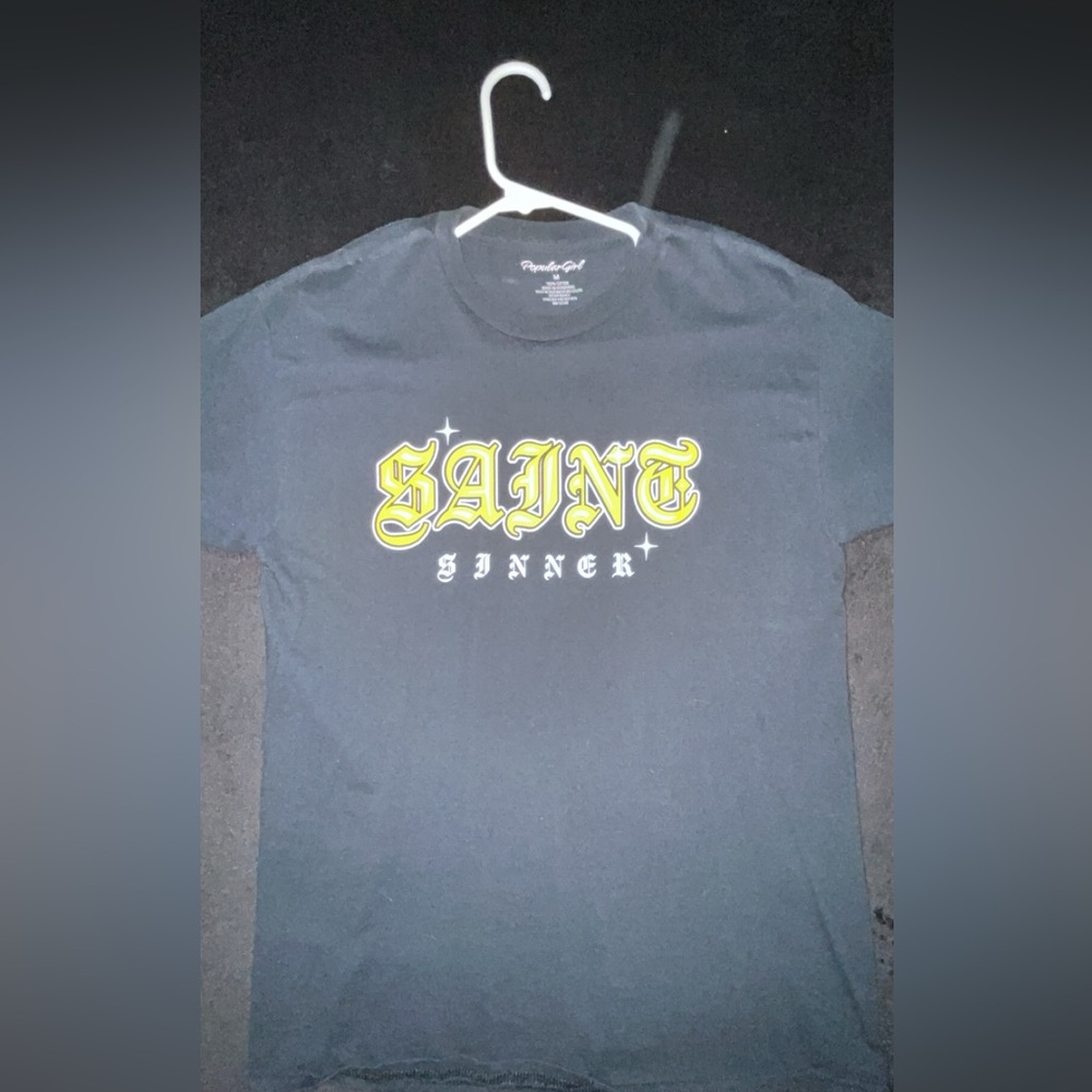 black ‘Saint Sinner’ graphic tee